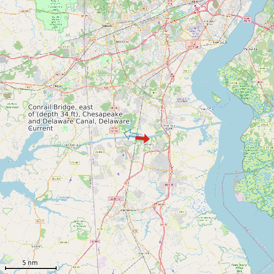 Map of Conrail Bridge, east of (depth 34 ft), Chesapeake and Delaware Canal, Delaware Current Prediction Station