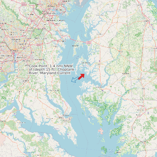Map of Cook Point, 1.4 nmi NNW of (depth 15 ft), Choptank River, Maryland Current Prediction Station