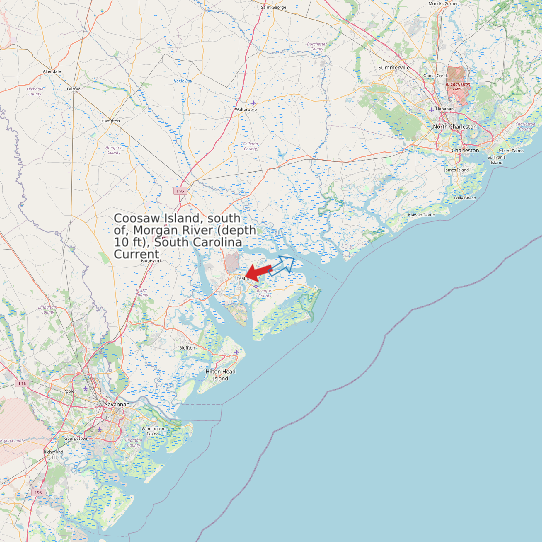 Map of Coosaw Island, south of, Morgan River (depth 10 ft), South Carolina Current Prediction Station