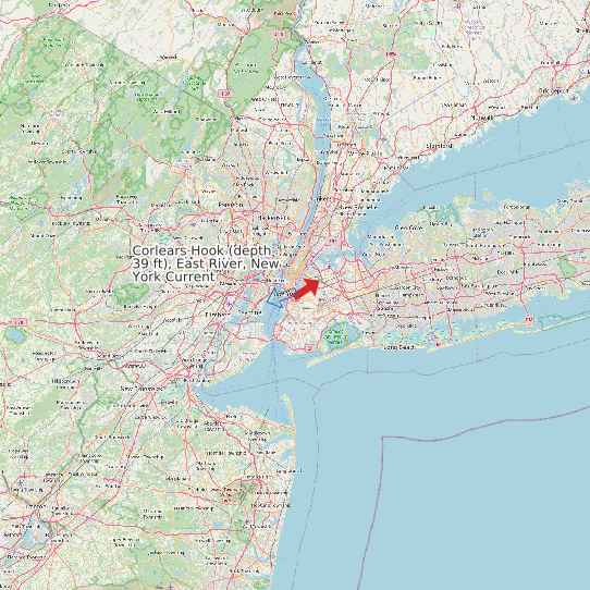 Corlears Hook (depth 39 ft), East River, New York Current map