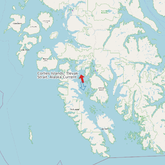 Map of Corlies Islands, Tlevak Strait, Alaska Current Prediction Station
