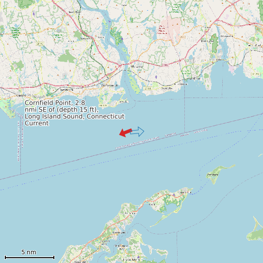 Map of Cornfield Point, 2.8 nmi SE of (depth 15 ft), Long Island Sound, Connecticut Current Prediction Station