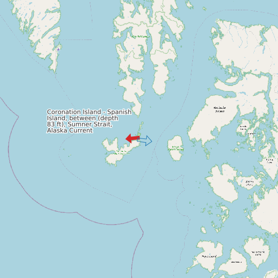 Coronation Island - Spanish Island, between (depth 83 ft), Sumner Strait, Alaska Current map