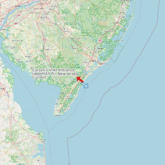 Map of Corson's Inlet entrance (depth 15 ft), New Jersey Current Prediction Station