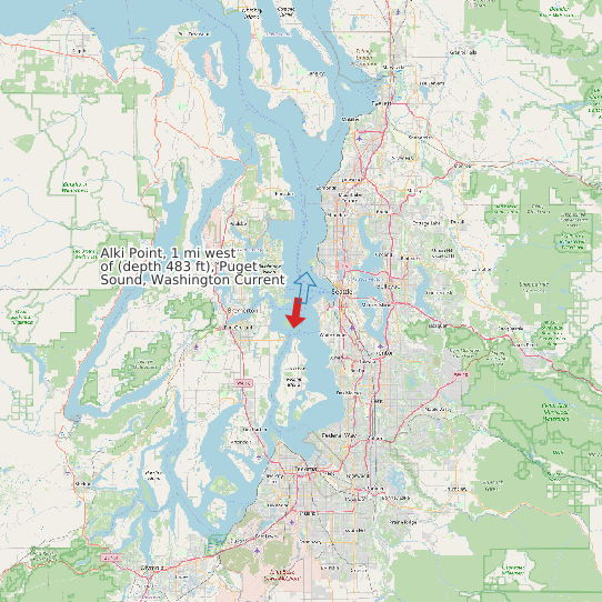 Alki Point, 1 mi west of (depth 483 ft), Puget Sound, Washington Current map