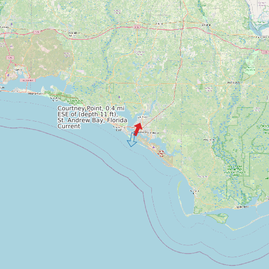 Map of Courtney Point, 0.4 mi ESE of (depth 11 ft), St. Andrew Bay, Florida Current Prediction Station