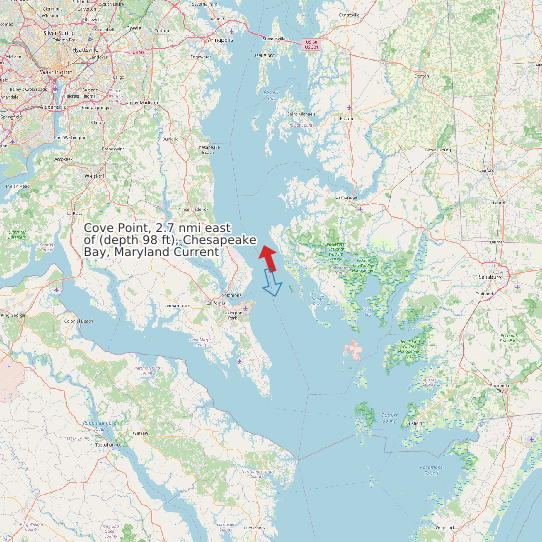 Map of Cove Point, 2.7 nmi east of (depth 98 ft), Chesapeake Bay, Maryland Current Prediction Station