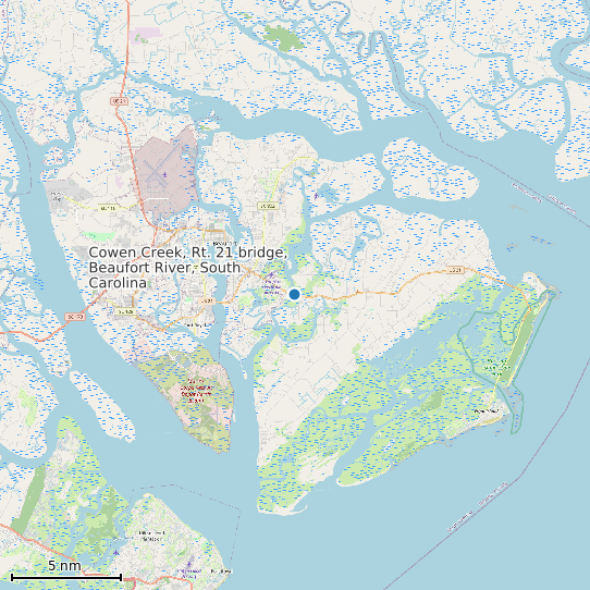 Map of Cowen Creek, Rt. 21 bridge, Beaufort River, South Carolina Tide Prediction Station