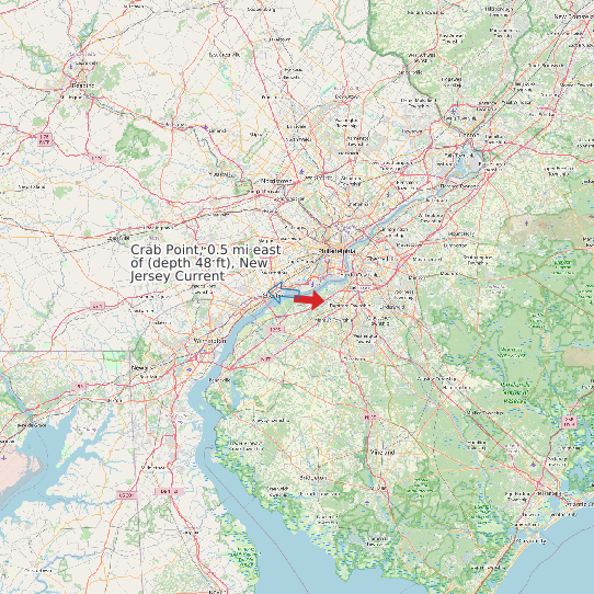 Map of Crab Point, 0.5 mi east of (depth 48 ft), New Jersey Current Prediction Station