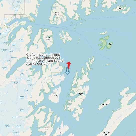 Map of Crafton Island - Knight Island Pass (depth 176 ft), Prince William Sound, Alaska Current Prediction Station