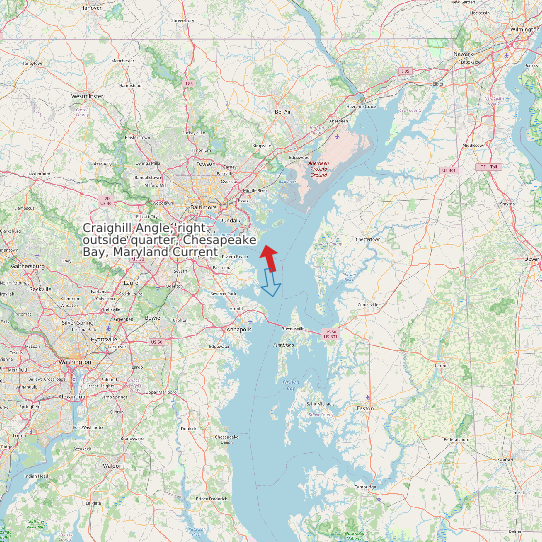 Map of Craighill Angle, right outside quarter, Chesapeake Bay, Maryland Current Prediction Station