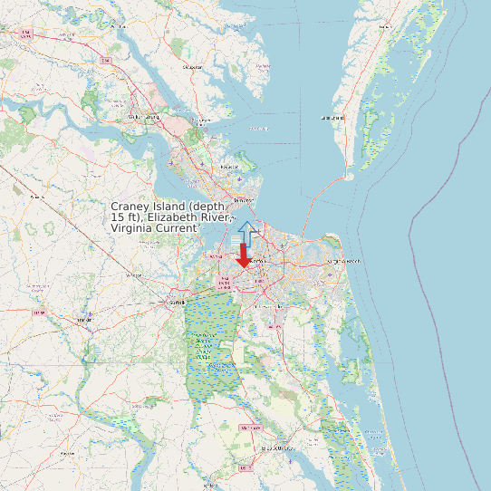 Craney Island (depth 15 ft), Elizabeth River, Virginia Current map