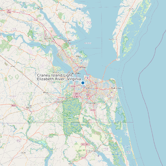 Map of Craney Island Light, Elizabeth River, Virginia Tide Prediction Station