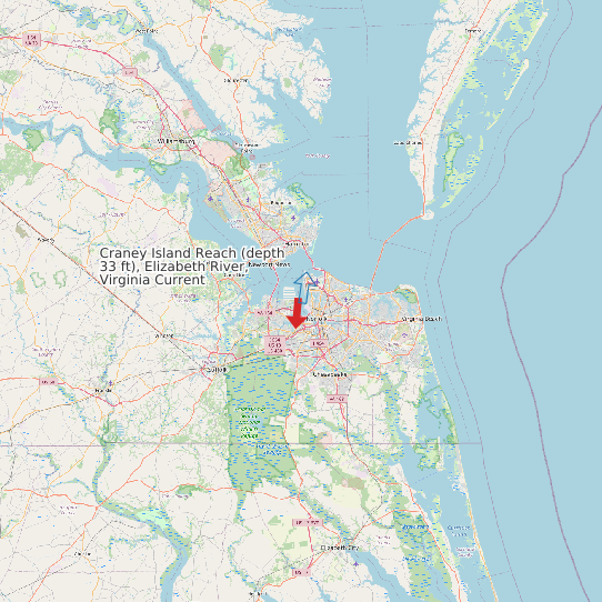 Craney Island Reach (depth 33 ft), Elizabeth River, Virginia Current map