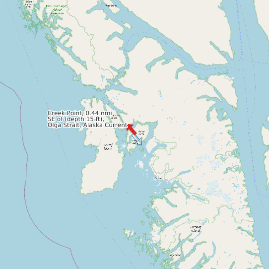 Creek Point, 0.44 nmi SE of (depth 15 ft), Olga Strait, Alaska Current map