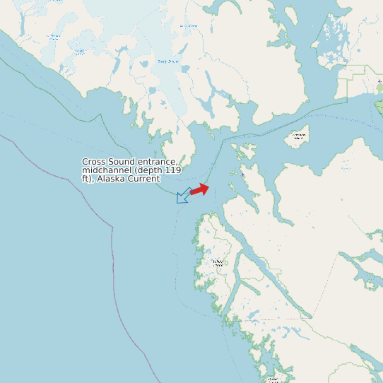 Cross Sound entrance, midchannel (depth 119 ft), Alaska Current map
