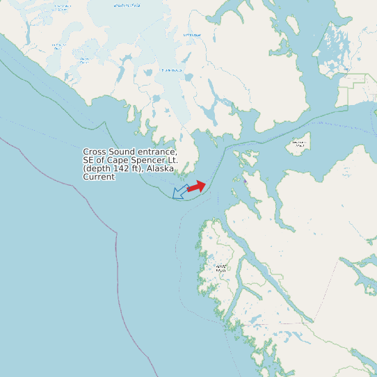 Cross Sound entrance, SE of Cape Spencer Lt. (depth 142 ft), Alaska Current map