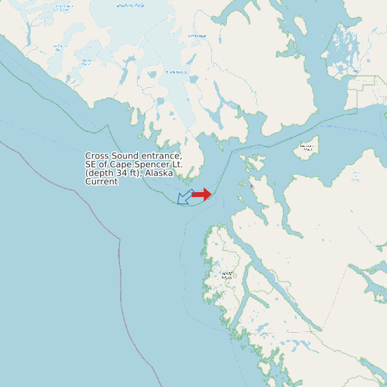 Cross Sound entrance, SE of Cape Spencer Lt. (depth 34 ft), Alaska Current map