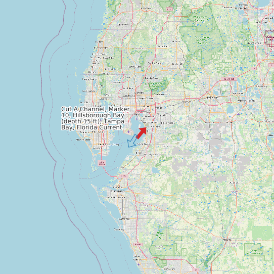 Map of Cut A Channel, Marker 10, Hillsborough Bay (depth 15 ft), Tampa Bay, Florida Current Prediction Station