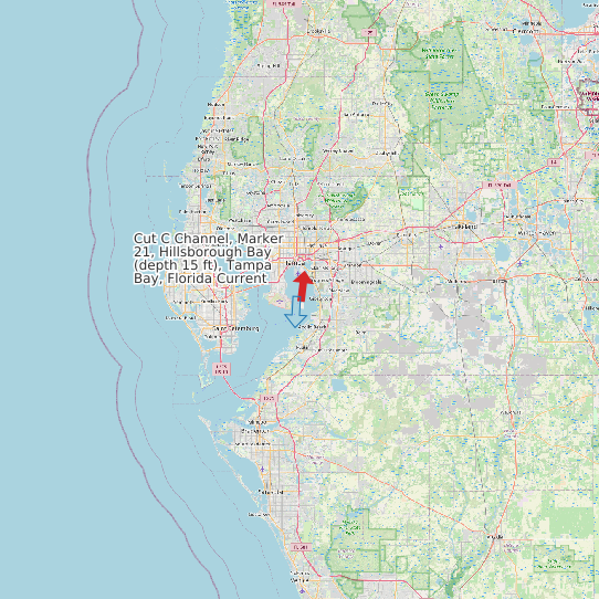 Cut C Channel, Marker 21, Hillsborough Bay (depth 15 ft), Tampa Bay, Florida Current map