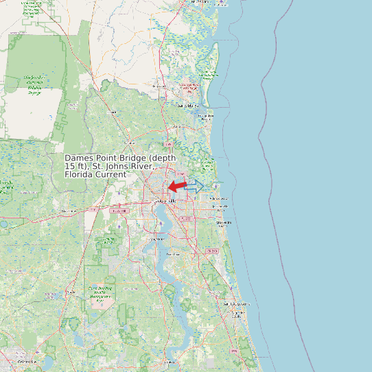 Dames Point Bridge (depth 15 ft), St. Johns River, Florida Current map