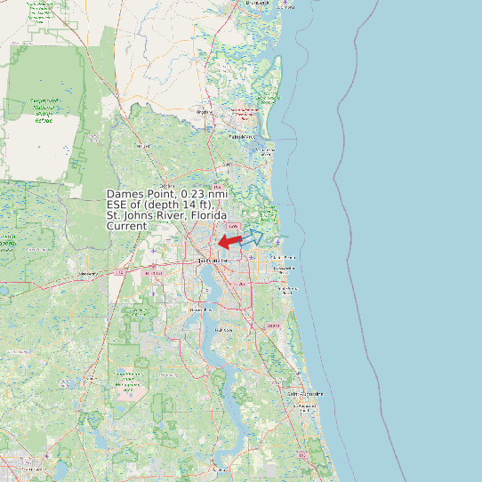 Map of Dames Point, 0.23 nmi ESE of (depth 14 ft), St. Johns River, Florida Current Prediction Station