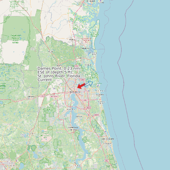 Map of Dames Point, 0.23 nmi ESE of (depth 5 ft), St. Johns River, Florida Current Prediction Station