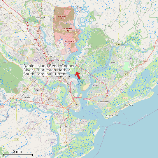 Map of Daniel Island Bend, Cooper River, Charleston Harbor, South Carolina Current Prediction Station