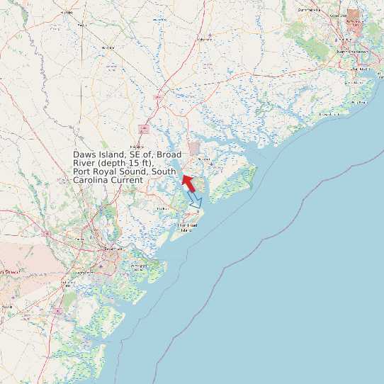 Map of Daws Island, SE of, Broad River (depth 15 ft), Port Royal Sound, South Carolina Current Prediction Station