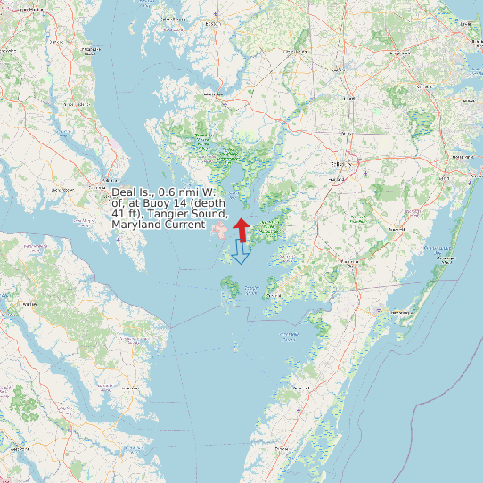 Map of Deal Is., 0.6 nmi W. of, at Buoy 14 (depth 41 ft), Tangier Sound, Maryland Current Prediction Station