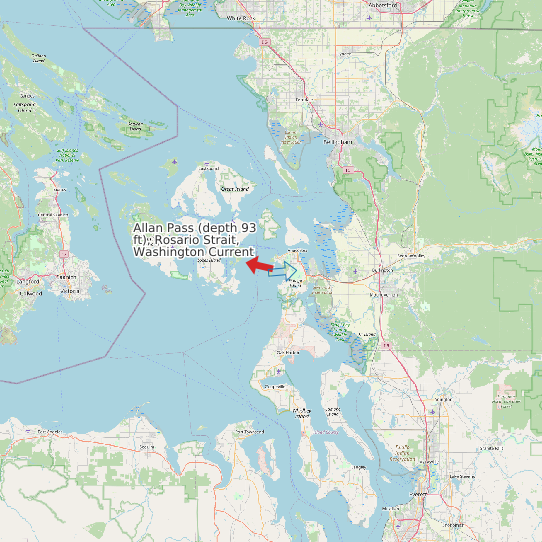 Map of Allan Pass (depth 93 ft), Rosario Strait, Washington Current Prediction Station