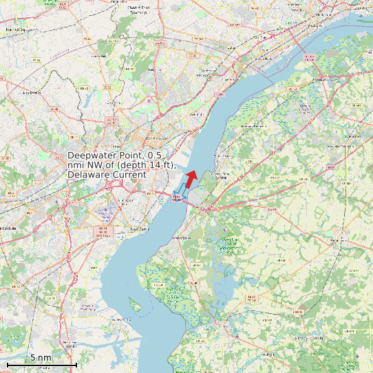 Map of Deepwater Point, 0.5 nmi NW of (depth 14 ft), Delaware Current Prediction Station