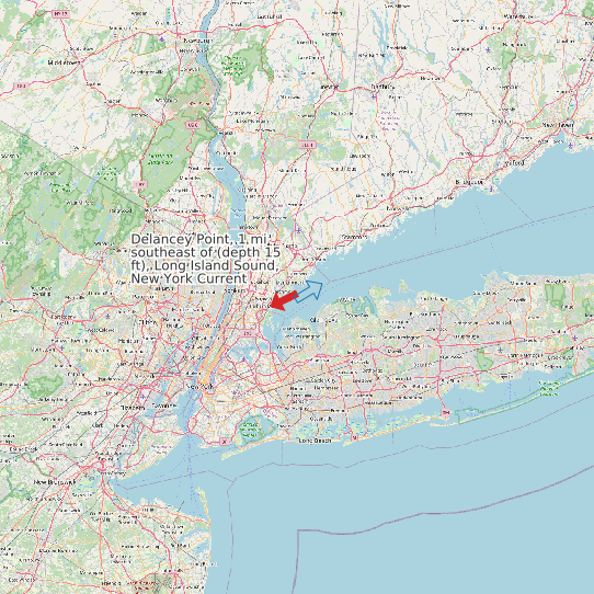 Delancey Point, 1 mi southeast of (depth 15 ft), Long Island Sound, New York Current map