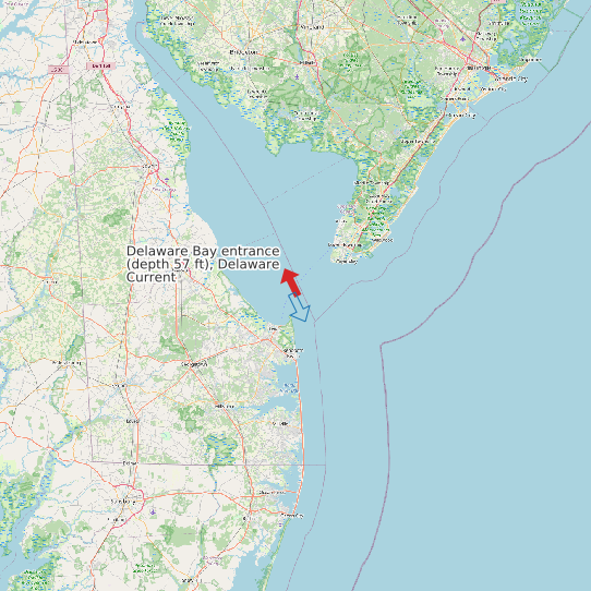 Delaware Bay entrance (depth 57 ft), Delaware Current map