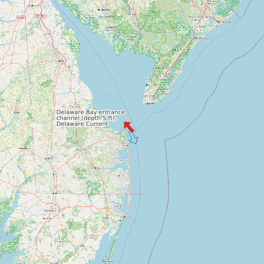 Map of Delaware Bay entrance channel (depth 5 ft), Delaware Current Prediction Station