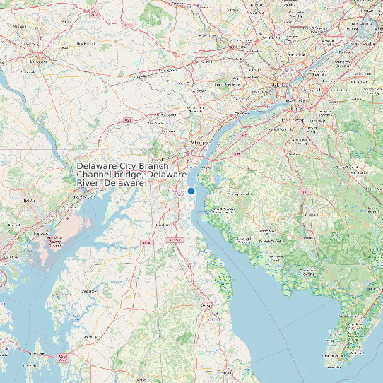 Delaware City Branch Channel bridge, Delaware River, Delaware map