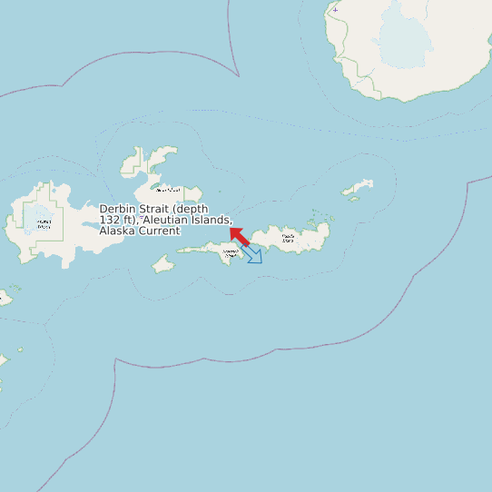 Derbin Strait (depth 132 ft), Aleutian Islands, Alaska Current map