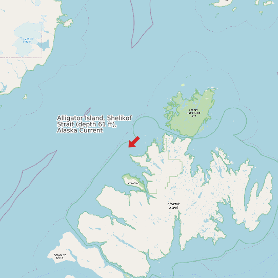 Alligator Island, Shelikof Strait (depth 61 ft), Alaska Current map