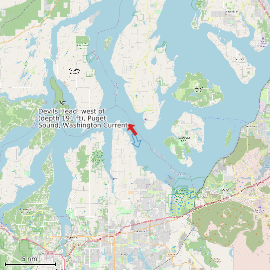 Map of Devils Head, west of (depth 191 ft), Puget Sound, Washington Current Prediction Station