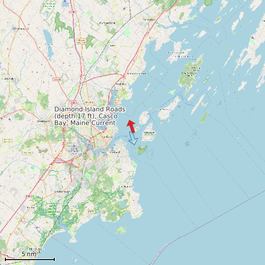 Map of Diamond Island Roads (depth 17 ft), Casco Bay, Maine Current Prediction Station