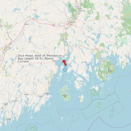 Map of Dice Head, west of, Penobscot Bay (depth 58 ft), Maine Current Prediction Station