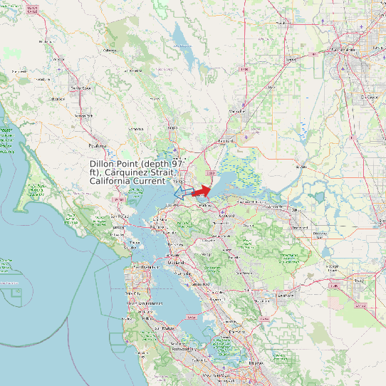 Dillon Point (depth 97 ft), Carquinez Strait, California Current map