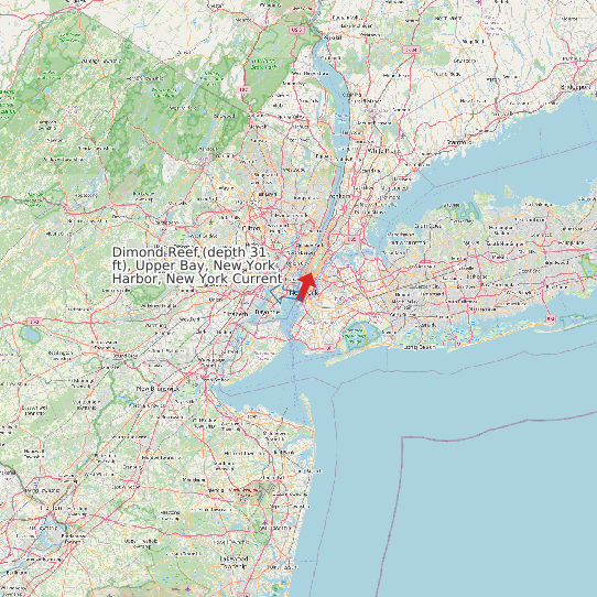 Map of Dimond Reef (depth 31 ft), Upper Bay, New York Harbor, New York Current Prediction Station