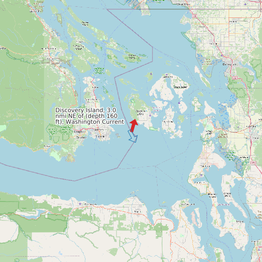 Map of Discovery Island, 3.0 nmi NE of (depth 160 ft), Washington Current Prediction Station