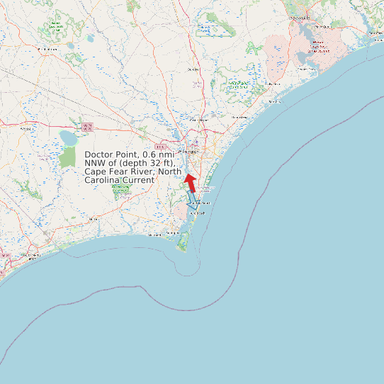 Map of Doctor Point, 0.6 nmi NNW of (depth 32 ft), Cape Fear River, North Carolina Current Prediction Station