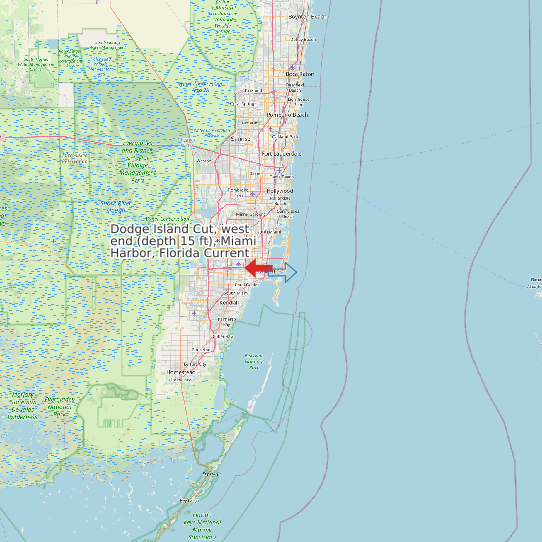 Dodge Island Cut, west end (depth 15 ft), Miami Harbor, Florida Current map