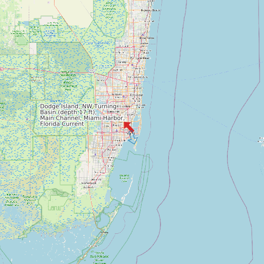 Dodge Island, NW Turning Basin (depth 17 ft), Main Channel, Miami Harbor, Florida Current map