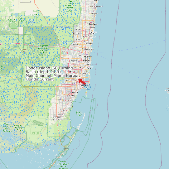 Map of Dodge Island, SE Turning Basin (depth 14 ft), Main Channel, Miami Harbor, Florida Current Prediction Station