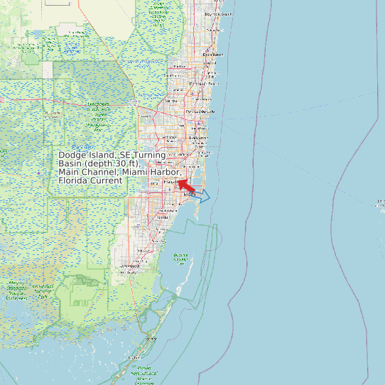 Map of Dodge Island, SE Turning Basin (depth 30 ft), Main Channel, Miami Harbor, Florida Current Prediction Station