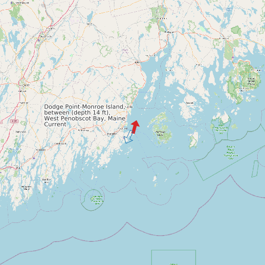 Map of Dodge Point-Monroe Island, between (depth 14 ft), West Penobscot Bay, Maine Current Prediction Station